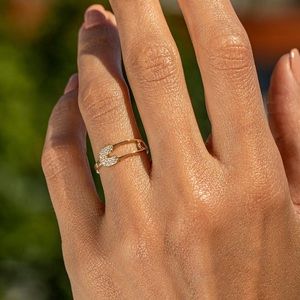 Solid 14k gold safety pin ring with cz